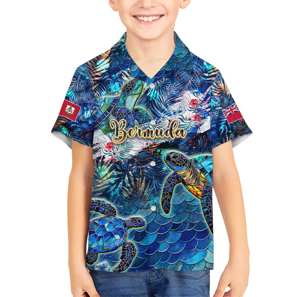 Bermuda Kid Hawaiian Shirt Sea Turtle Tropical Pattern - Wonder Print Shop