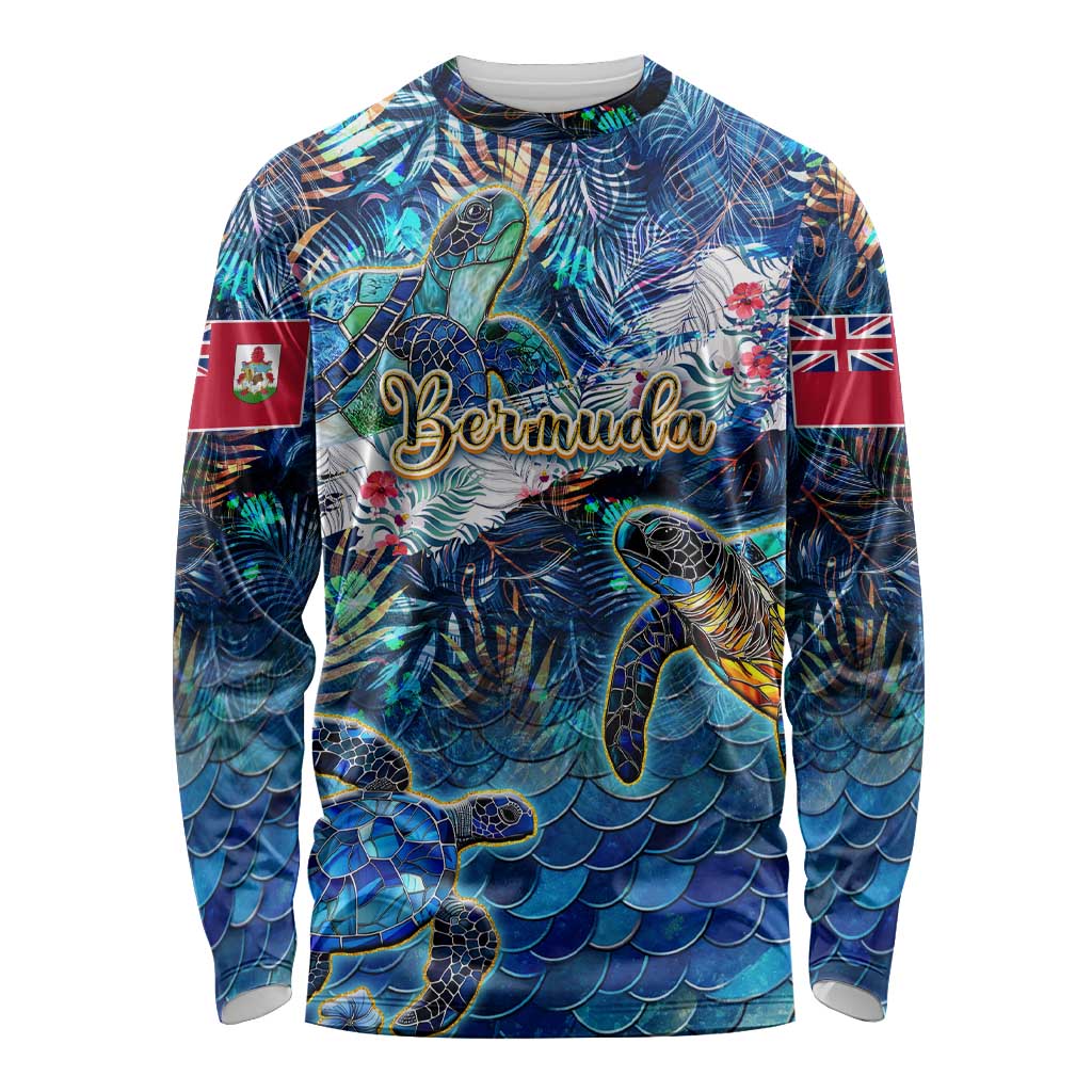 Bermuda Long Sleeve Shirt Sea Turtle Tropical Pattern - Wonder Print Shop