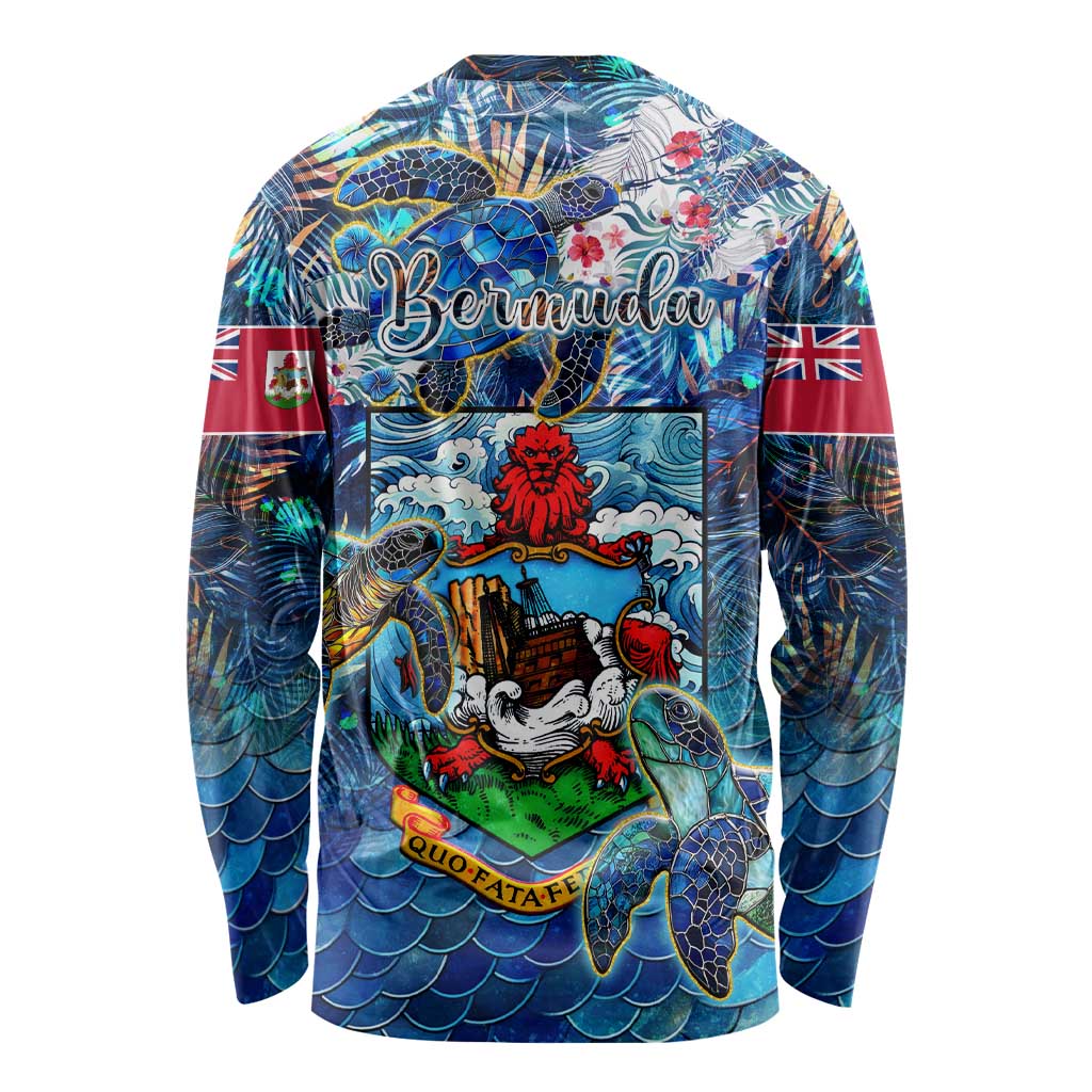 Bermuda Long Sleeve Shirt Sea Turtle Tropical Pattern - Wonder Print Shop
