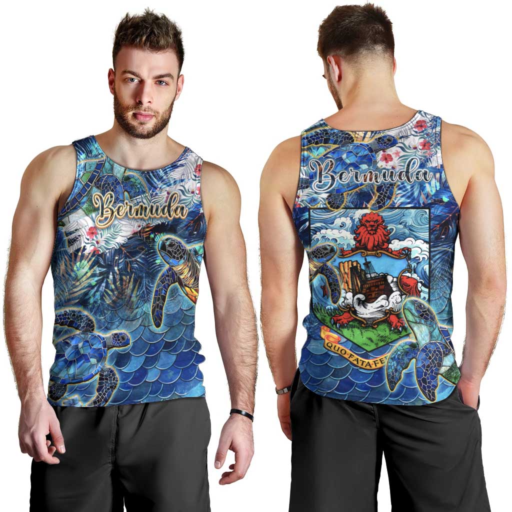 Bermuda Men Tank Top Sea Turtle Tropical Pattern - Wonder Print Shop