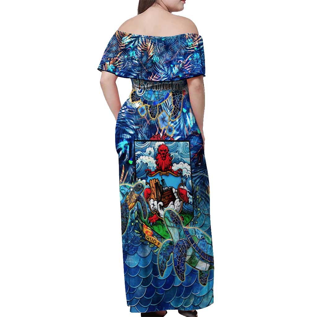 Bermuda Off Shoulder Maxi Dress Sea Turtle Tropical Pattern - Wonder Print Shop