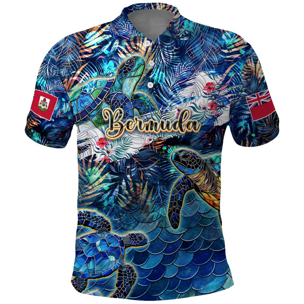 Bermuda Polo Shirt Sea Turtle Tropical Pattern - Wonder Print Shop