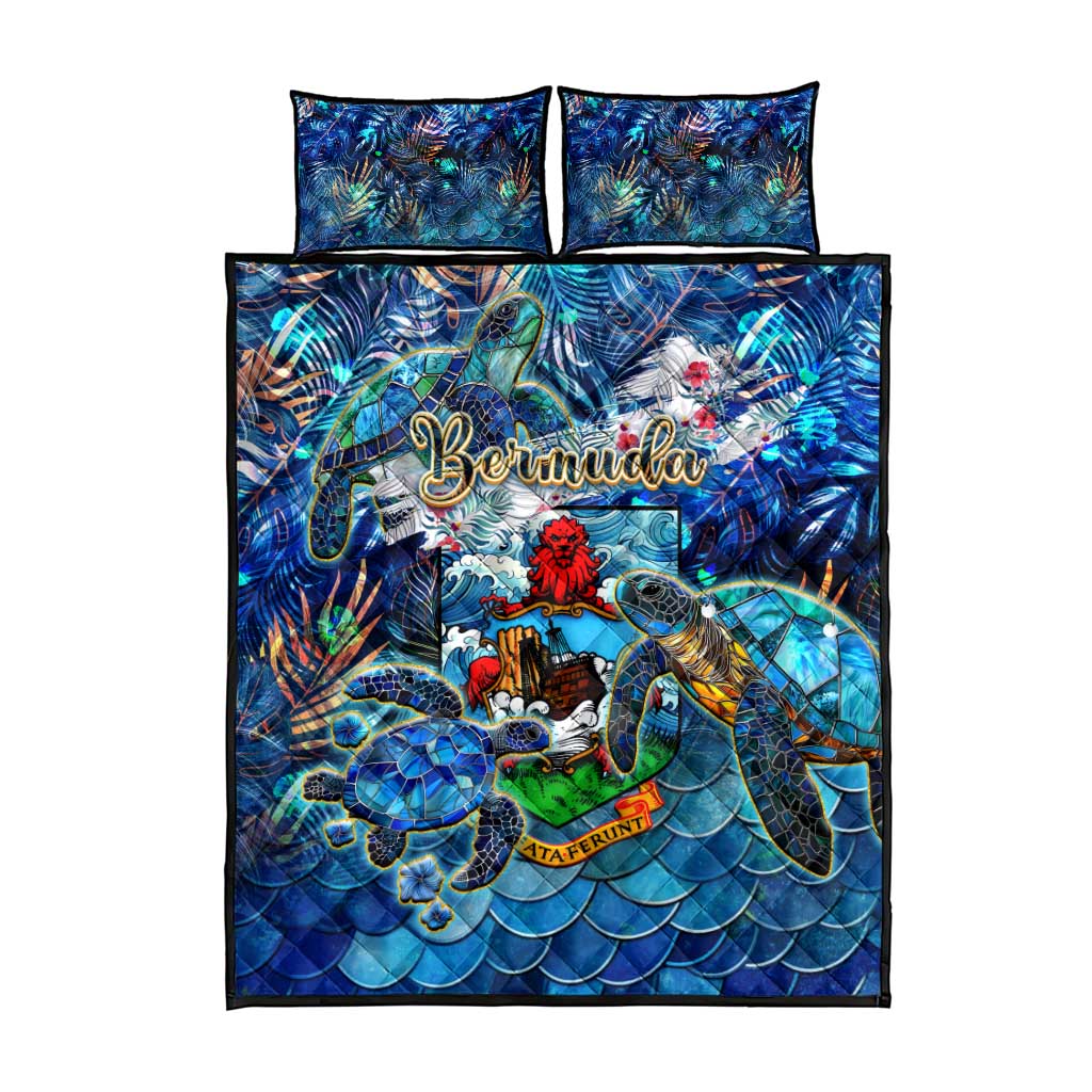 Bermuda Quilt Bed Set Sea Turtle Tropical Pattern - Wonder Print Shop