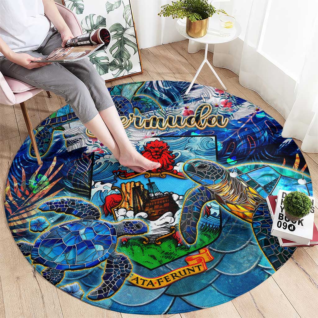 Bermuda Round Carpet Sea Turtle Tropical Pattern - Wonder Print Shop