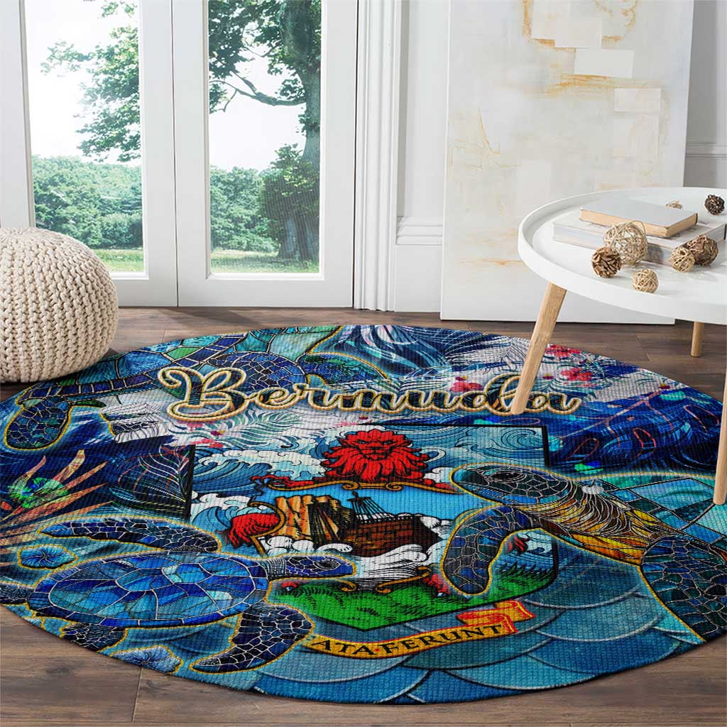 Bermuda Round Carpet Sea Turtle Tropical Pattern - Wonder Print Shop