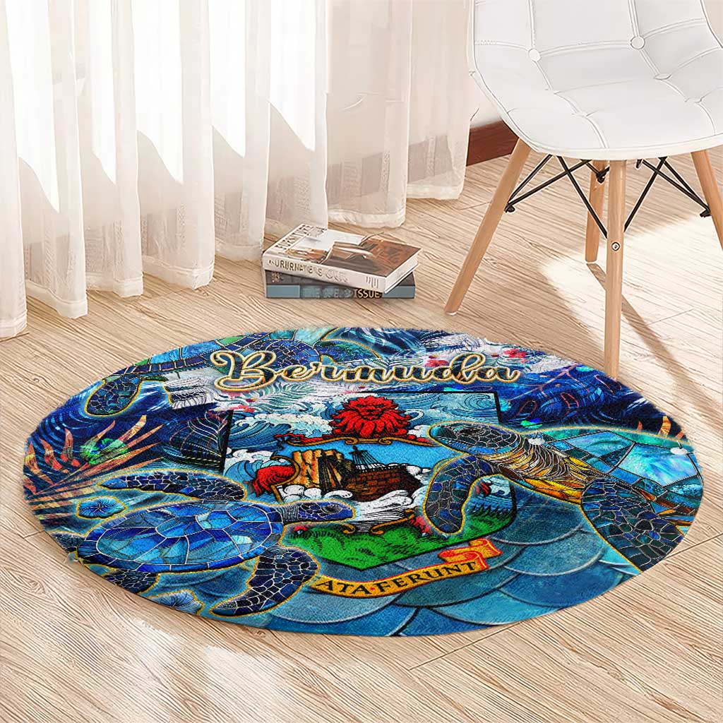 Bermuda Round Carpet Sea Turtle Tropical Pattern - Wonder Print Shop
