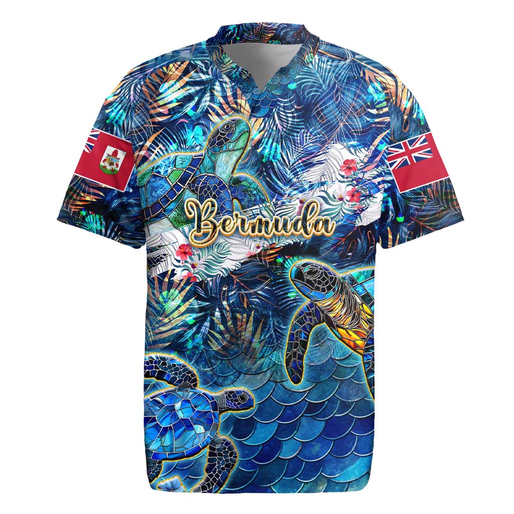 Bermuda Rugby Jersey Sea Turtle Tropical Pattern - Wonder Print Shop