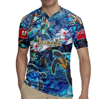 Bermuda Rugby Jersey Sea Turtle Tropical Pattern - Wonder Print Shop