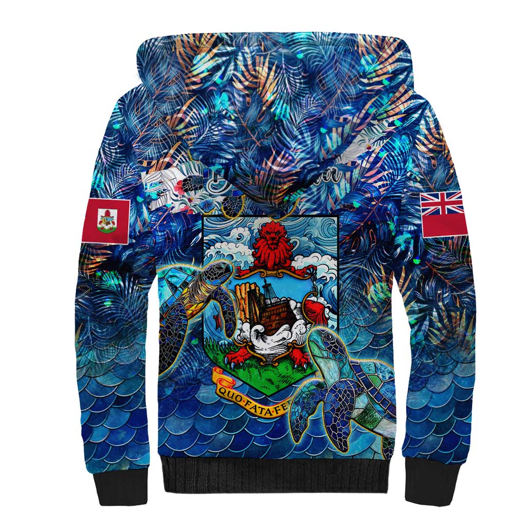 Bermuda Sherpa Hoodie Sea Turtle Tropical Pattern - Wonder Print Shop