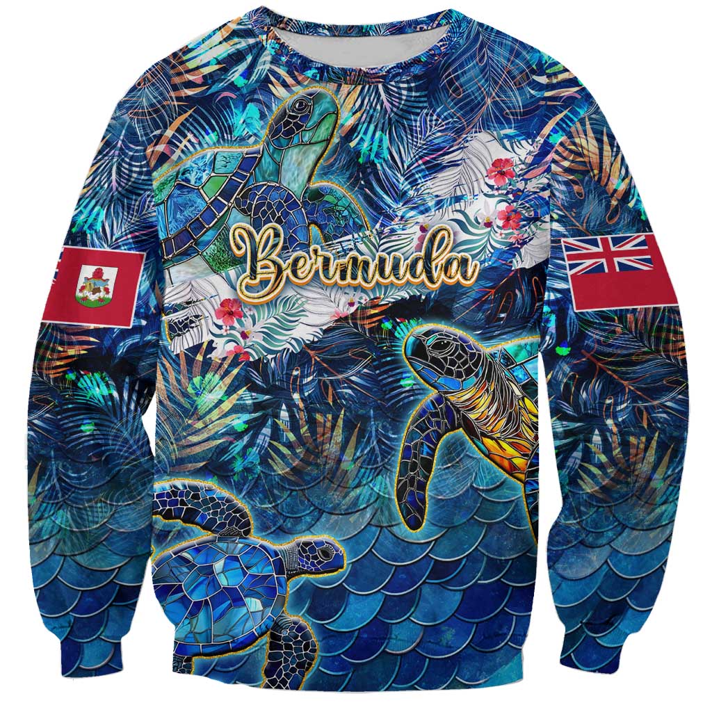 Bermuda Sweatshirt Sea Turtle Tropical Pattern - Wonder Print Shop