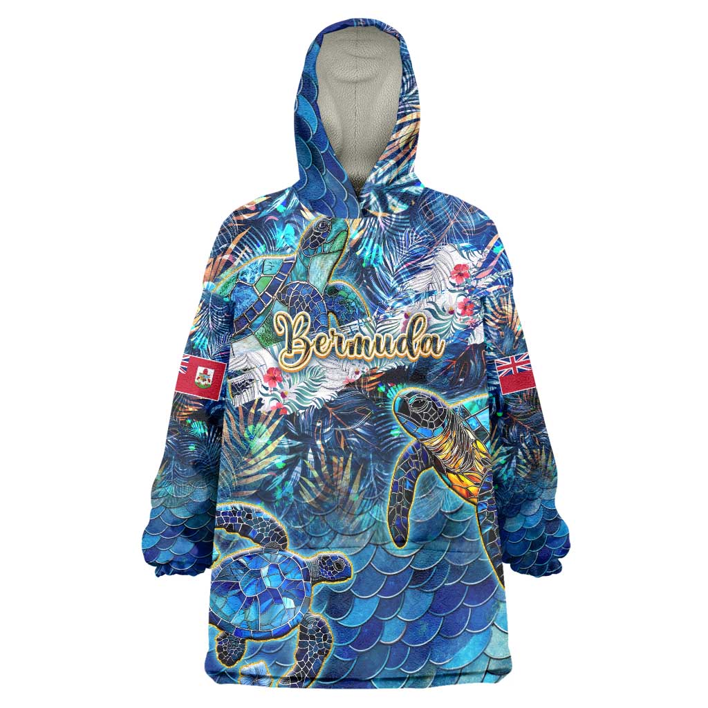 Bermuda Wearable Blanket Hoodie Sea Turtle Tropical Pattern - Wonder Print Shop