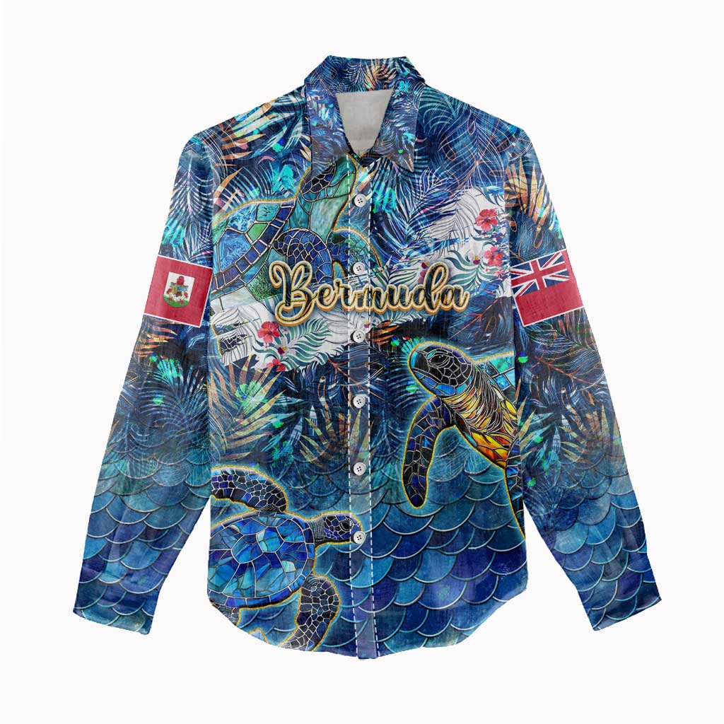 Bermuda Women Casual Shirt Sea Turtle Tropical Pattern - Wonder Print Shop