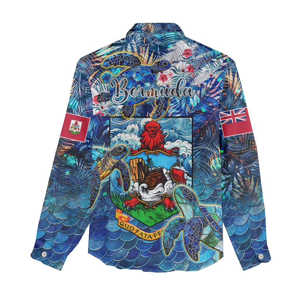 Bermuda Women Casual Shirt Sea Turtle Tropical Pattern - Wonder Print Shop