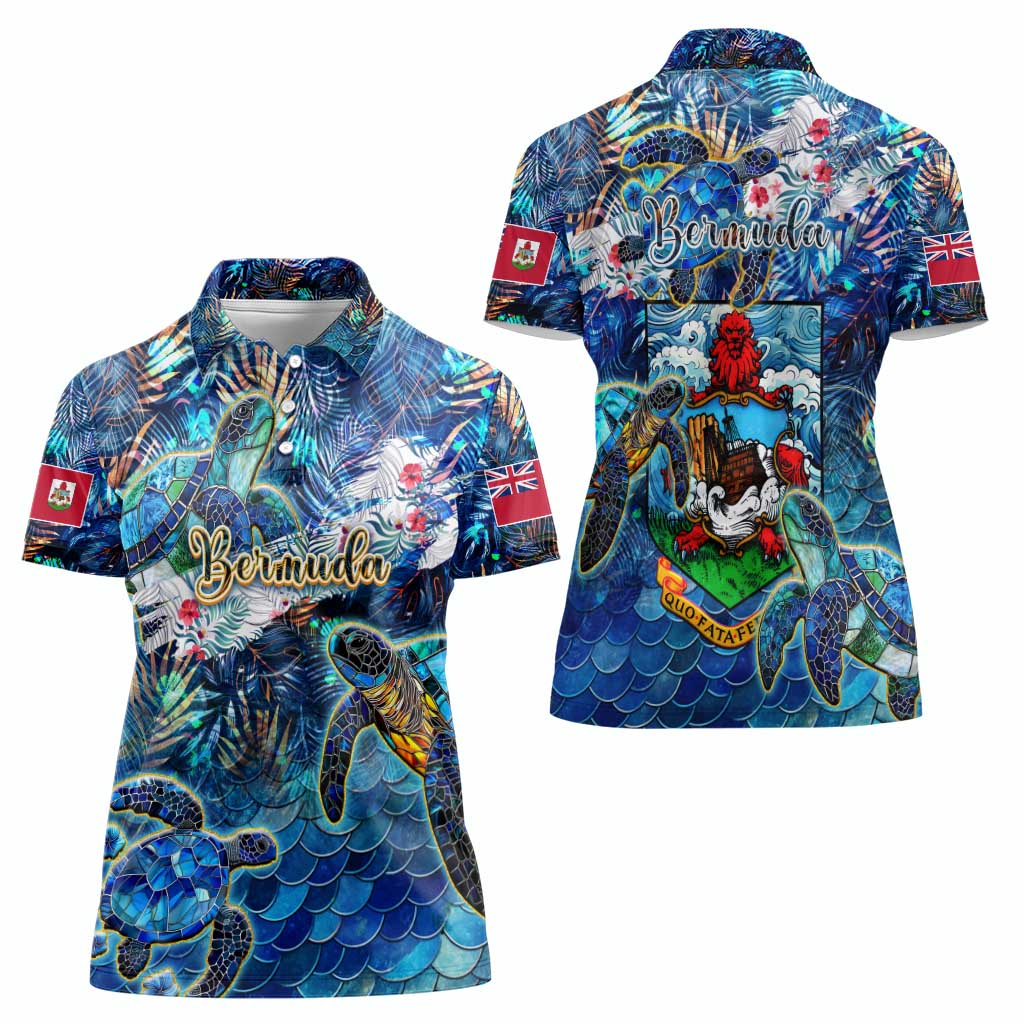 Bermuda Women Polo Shirt Sea Turtle Tropical Pattern - Wonder Print Shop