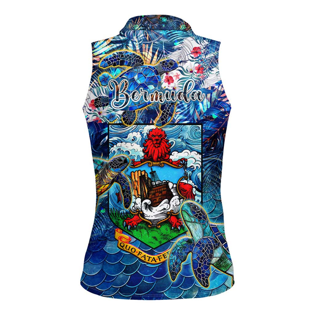 Bermuda Women Sleeveless Polo Shirt Sea Turtle Tropical Pattern - Wonder Print Shop