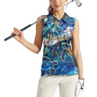 Bermuda Women Sleeveless Polo Shirt Sea Turtle Tropical Pattern - Wonder Print Shop