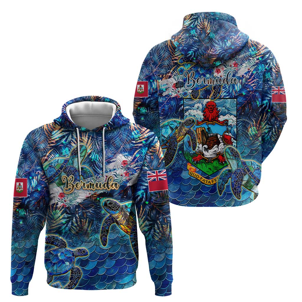 Bermuda Zip Hoodie Sea Turtle Tropical Pattern - Wonder Print Shop