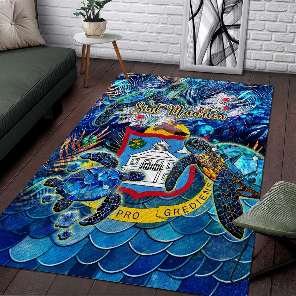 Sint Maarten Area Rug Sea Turtle Tropical Pattern