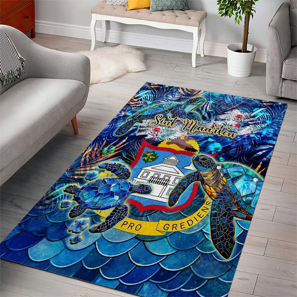 Sint Maarten Area Rug Sea Turtle Tropical Pattern