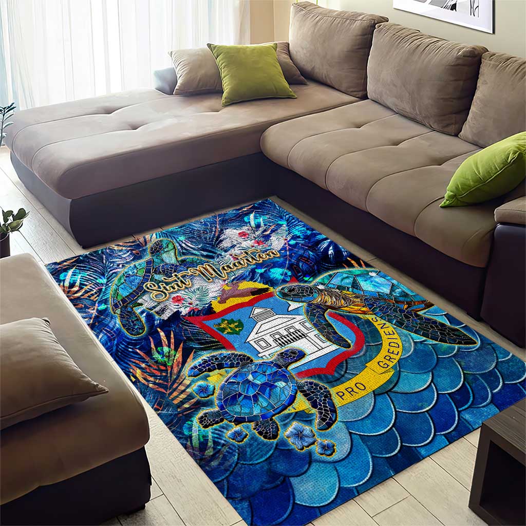 Sint Maarten Area Rug Sea Turtle Tropical Pattern