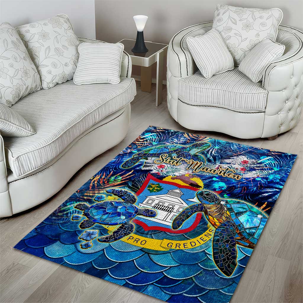 Sint Maarten Area Rug Sea Turtle Tropical Pattern