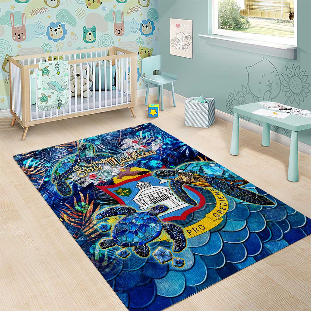 Sint Maarten Area Rug Sea Turtle Tropical Pattern