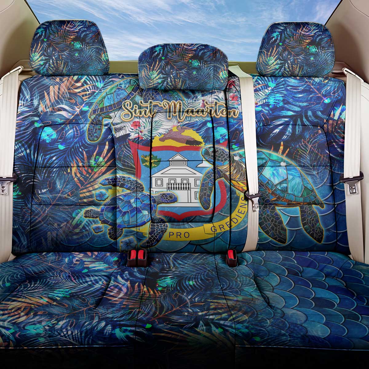 Sint Maarten Back Car Seat Cover Sea Turtle Tropical Pattern