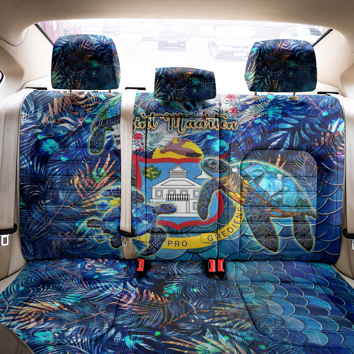 Sint Maarten Back Car Seat Cover Sea Turtle Tropical Pattern
