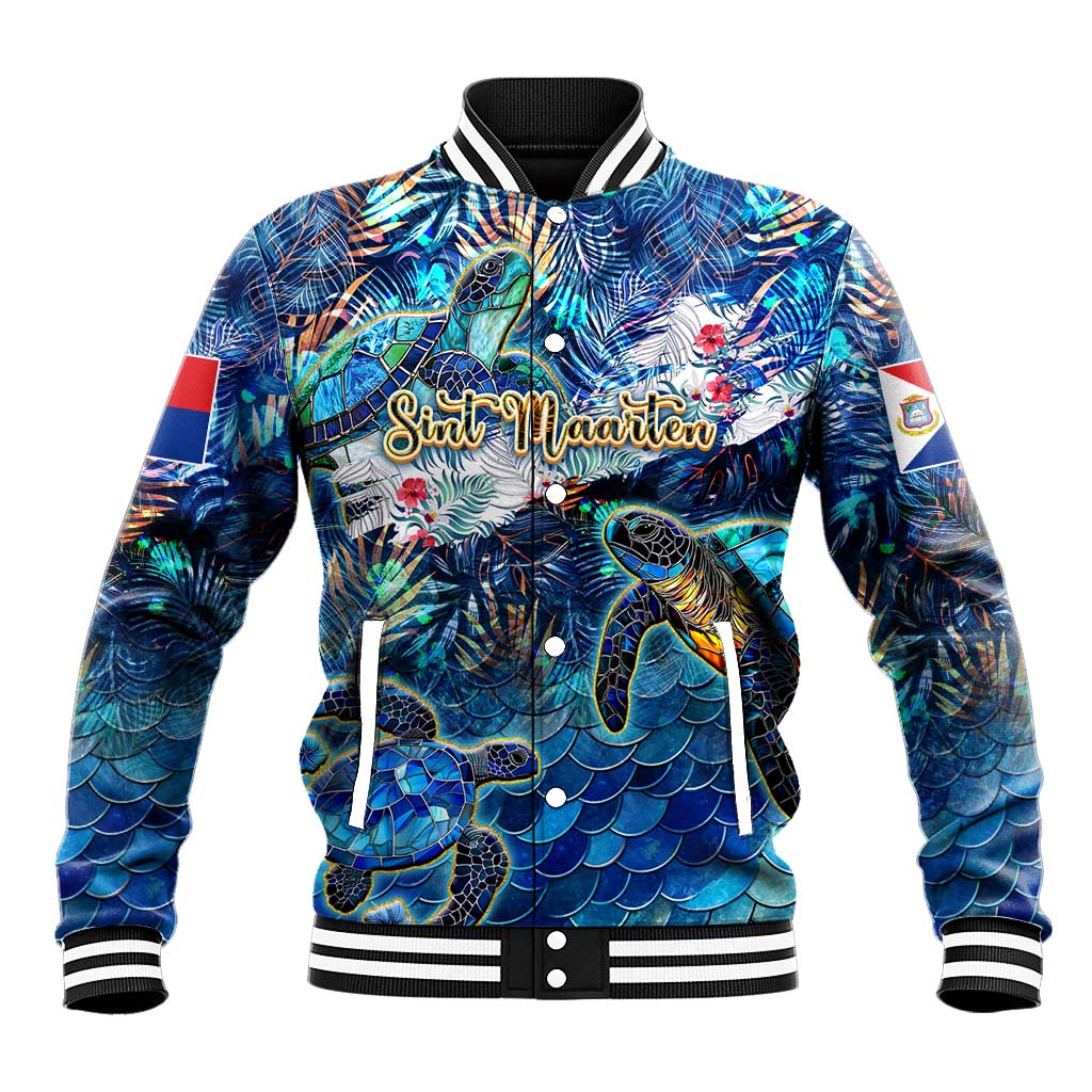 Sint Maarten Baseball Jacket Sea Turtle Tropical Pattern