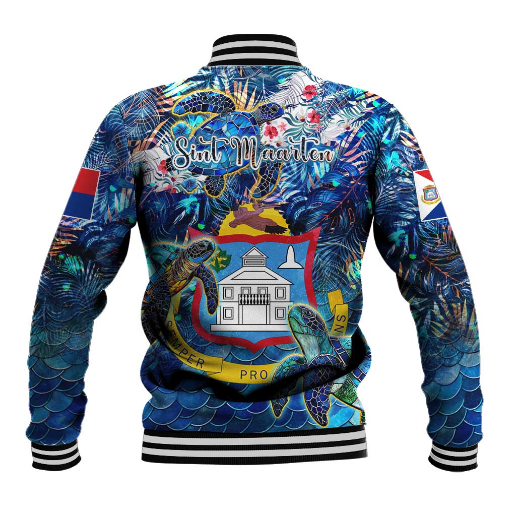 Sint Maarten Baseball Jacket Sea Turtle Tropical Pattern
