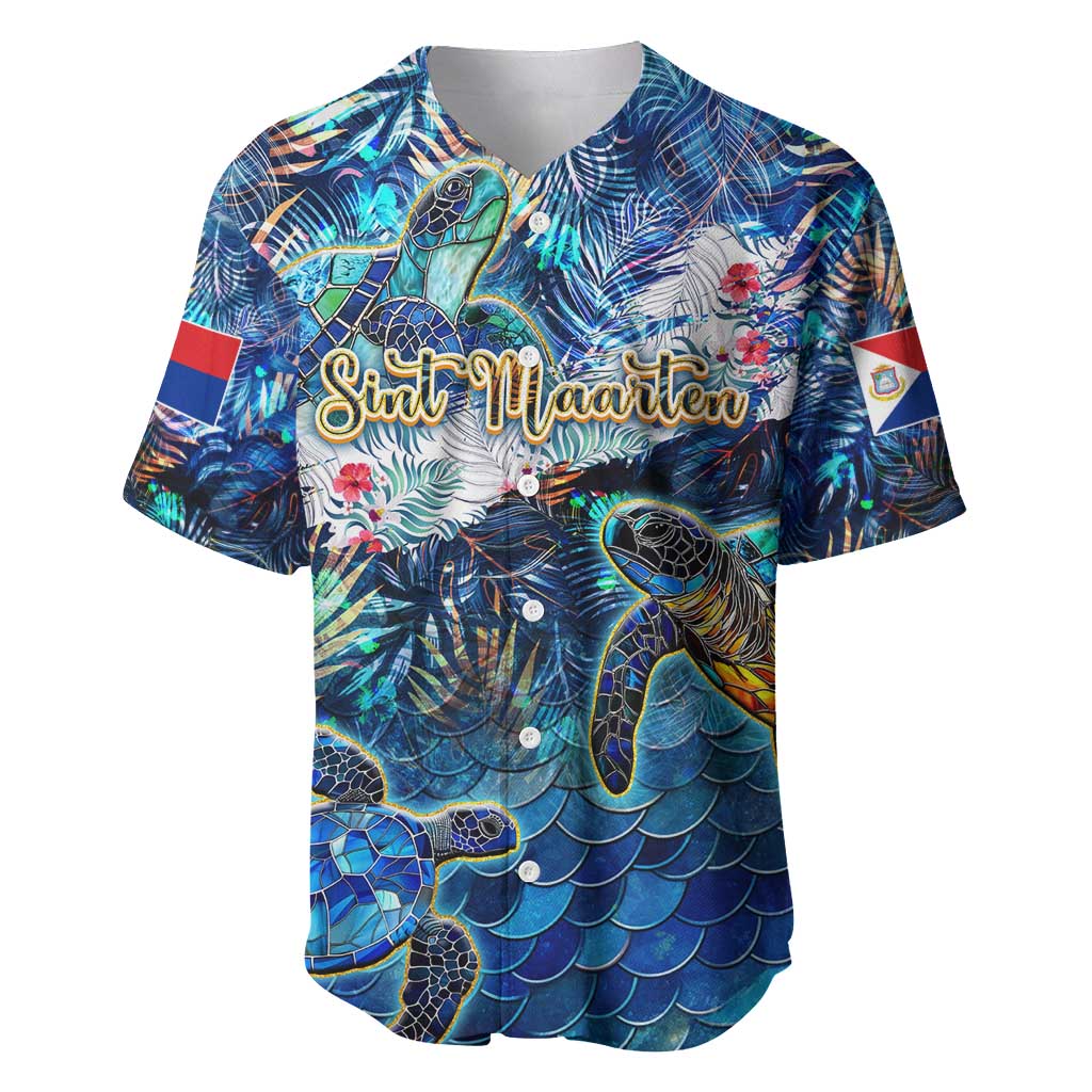 Sint Maarten Baseball Jersey Sea Turtle Tropical Pattern