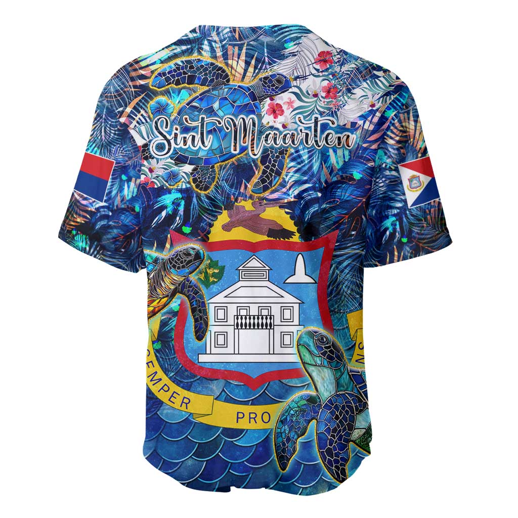 Sint Maarten Baseball Jersey Sea Turtle Tropical Pattern