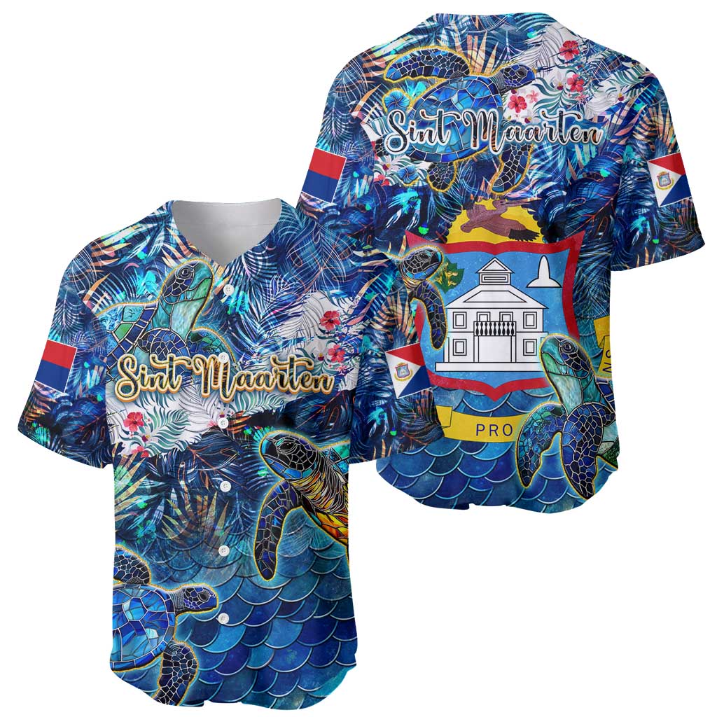 Sint Maarten Baseball Jersey Sea Turtle Tropical Pattern