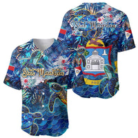 Sint Maarten Baseball Jersey Sea Turtle Tropical Pattern