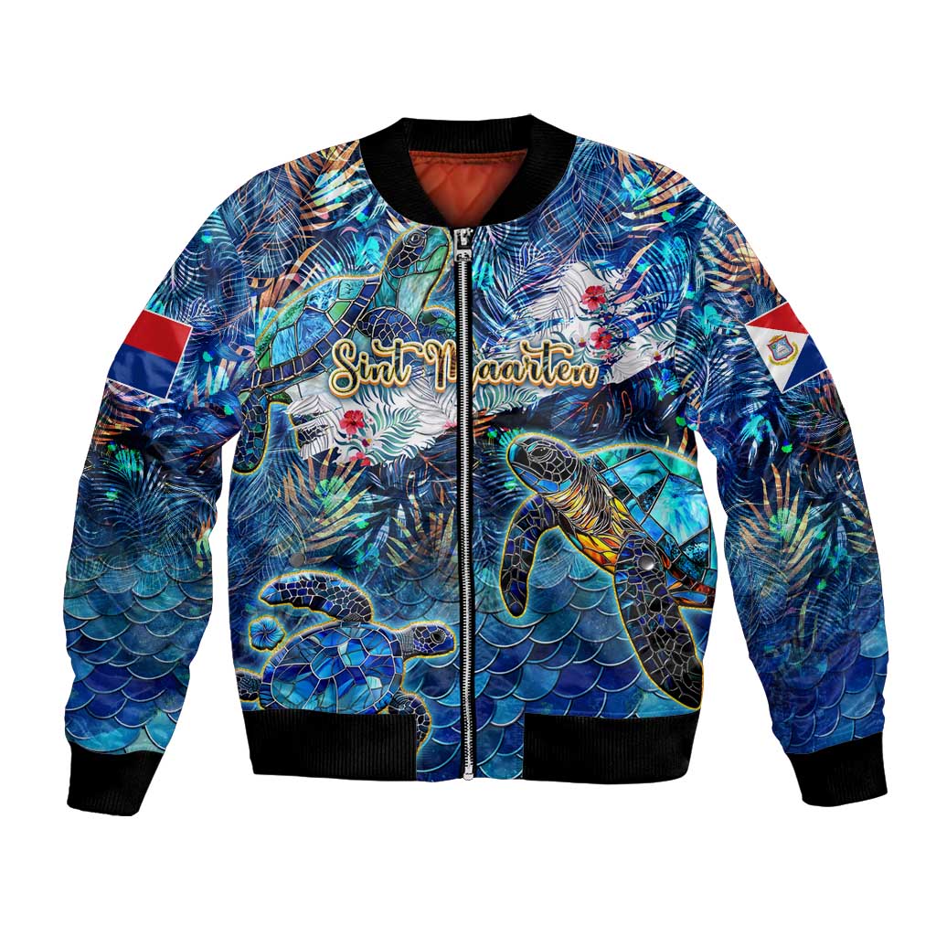 Sint Maarten Bomber Jacket Sea Turtle Tropical Pattern