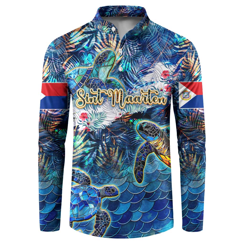 Sint Maarten Button Sweatshirt Sea Turtle Tropical Pattern