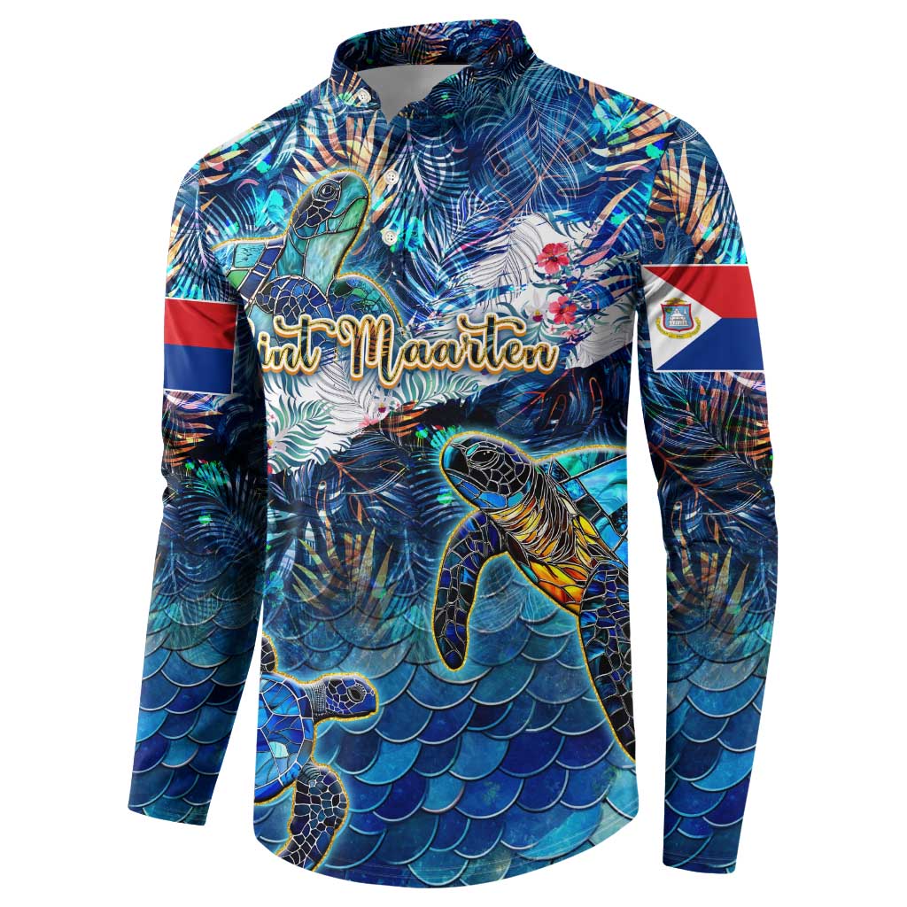 Sint Maarten Button Sweatshirt Sea Turtle Tropical Pattern
