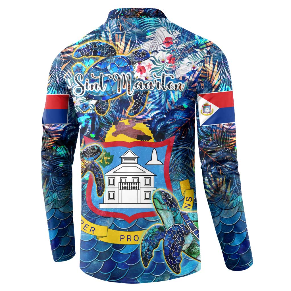 Sint Maarten Button Sweatshirt Sea Turtle Tropical Pattern