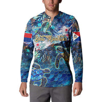 Sint Maarten Button Sweatshirt Sea Turtle Tropical Pattern