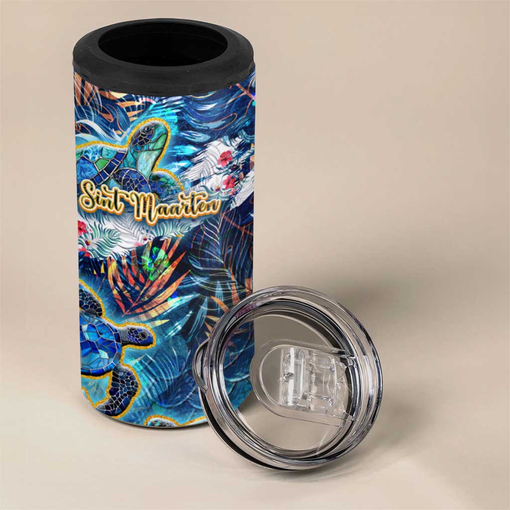 Sint Maarten 4 in 1 Can Cooler Tumbler Sea Turtle Tropical Pattern
