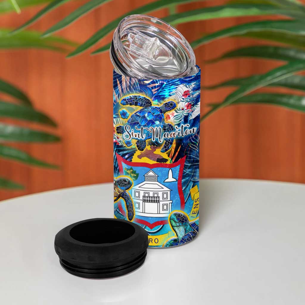 Sint Maarten 4 in 1 Can Cooler Tumbler Sea Turtle Tropical Pattern