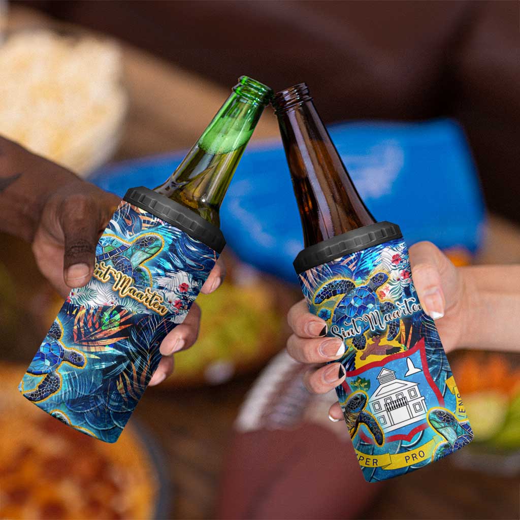 Sint Maarten 4 in 1 Can Cooler Tumbler Sea Turtle Tropical Pattern