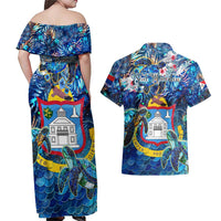 Sint Maarten Couples Matching Off Shoulder Maxi Dress and Hawaiian Shirt Sea Turtle Tropical Pattern