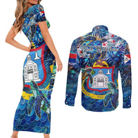 Sint Maarten Couples Matching Short Sleeve Bodycon Dress and Long Sleeve Button Shirt Sea Turtle Tropical Pattern