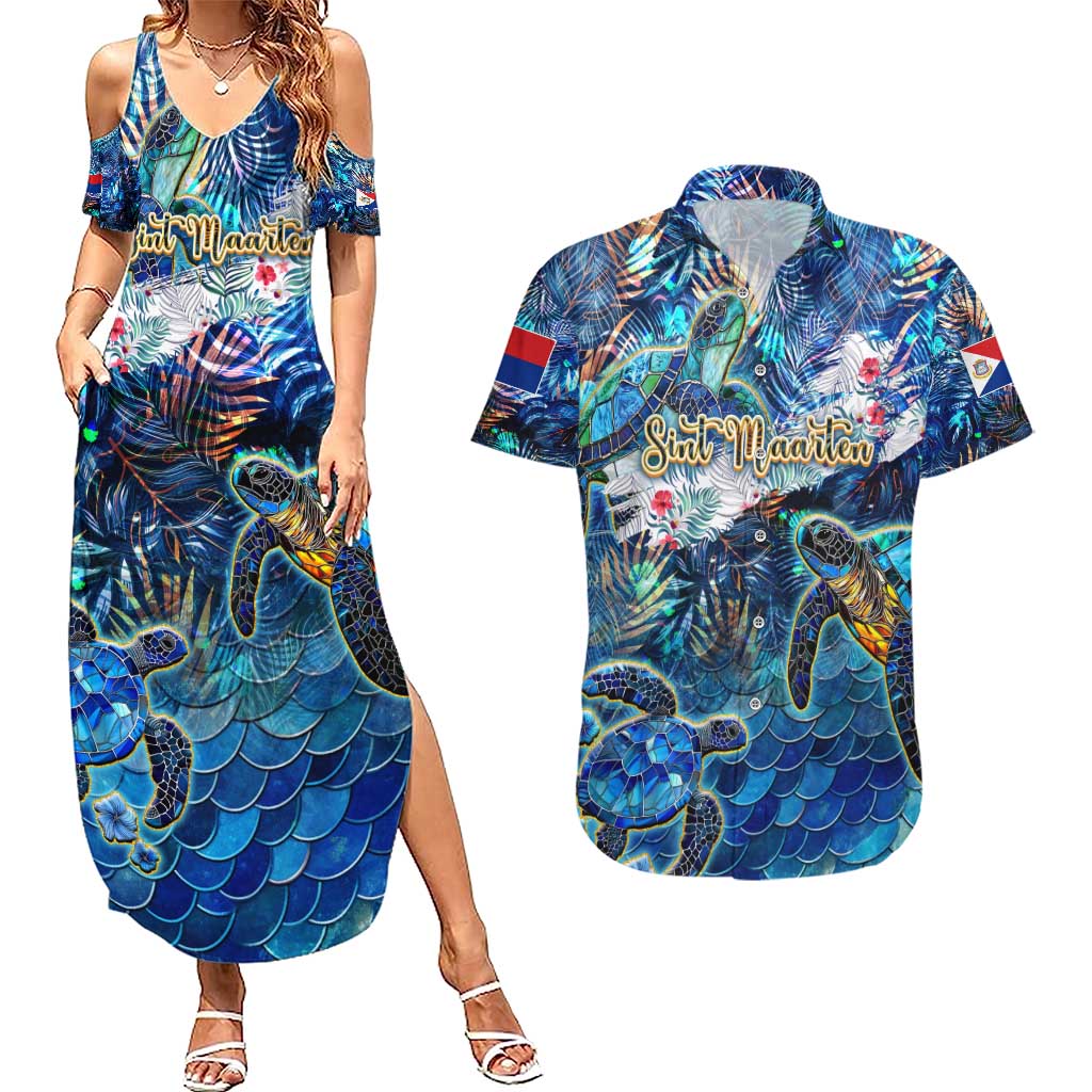 Sint Maarten Couples Matching Summer Maxi Dress and Hawaiian Shirt Sea Turtle Tropical Pattern