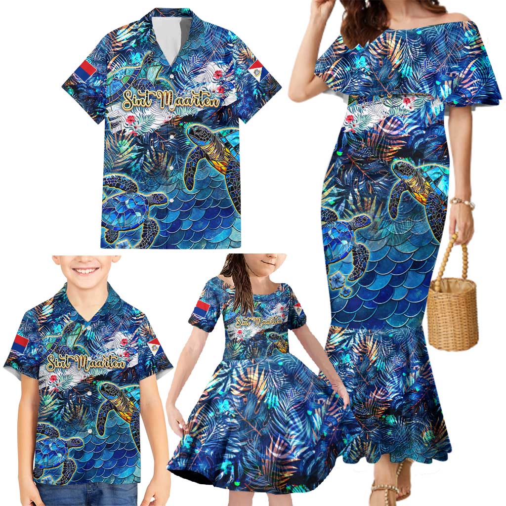 Sint Maarten Family Matching Mermaid Dress and Hawaiian Shirt Sea Turtle Tropical Pattern