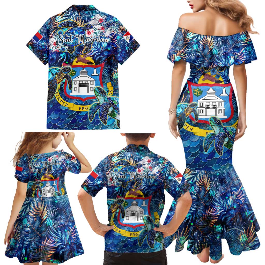 Sint Maarten Family Matching Mermaid Dress and Hawaiian Shirt Sea Turtle Tropical Pattern