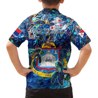 Sint Maarten Family Matching Off The Shoulder Long Sleeve Dress and Hawaiian Shirt Sea Turtle Tropical Pattern