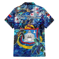 Sint Maarten Family Matching Off The Shoulder Long Sleeve Dress and Hawaiian Shirt Sea Turtle Tropical Pattern