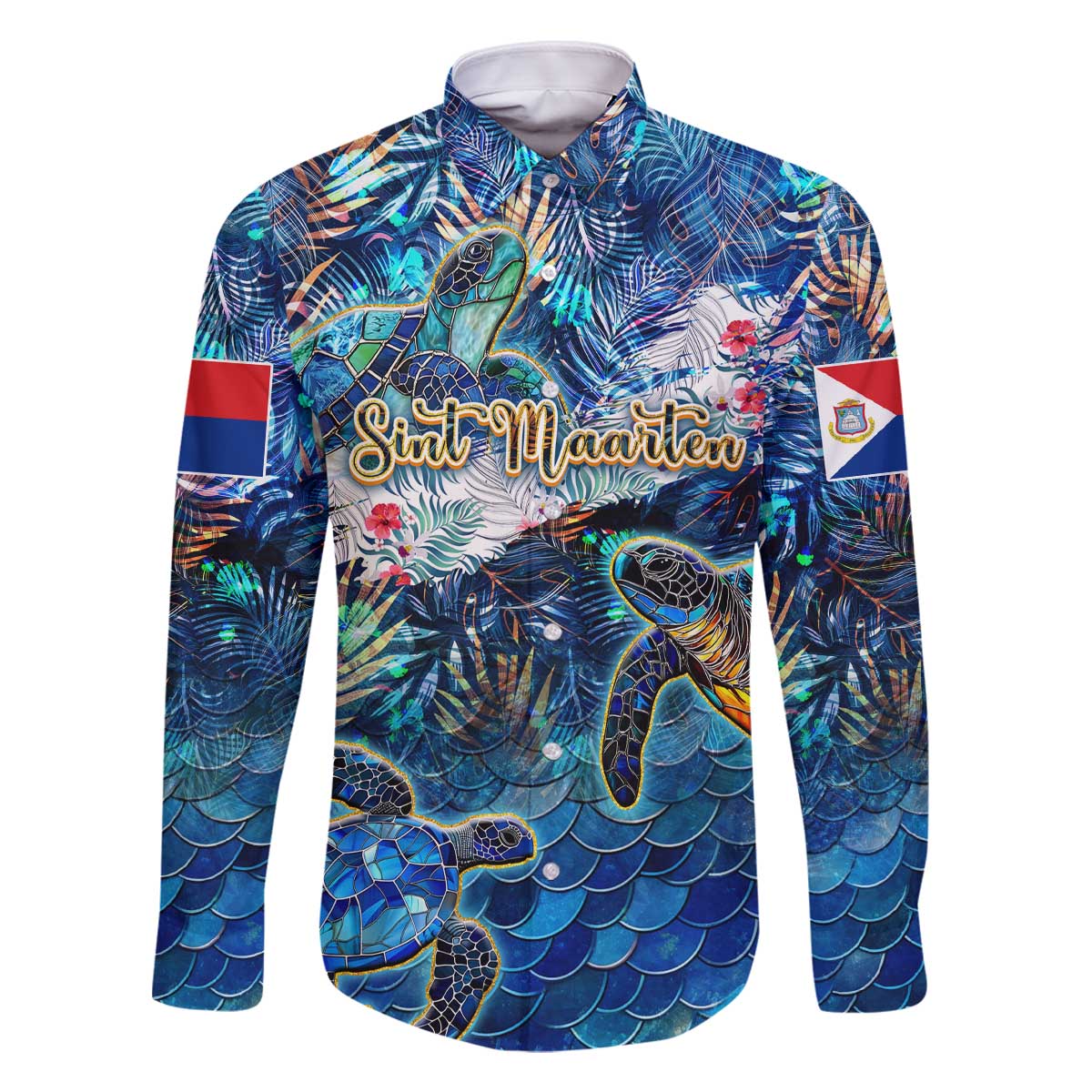 Sint Maarten Family Matching Off The Shoulder Long Sleeve Dress and Hawaiian Shirt Sea Turtle Tropical Pattern